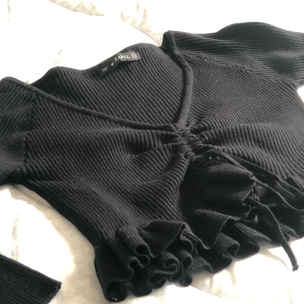 🖤ZAFUL Black Ribbed Ruffle Crop Top Small 🖤 - Picture 3 of 9